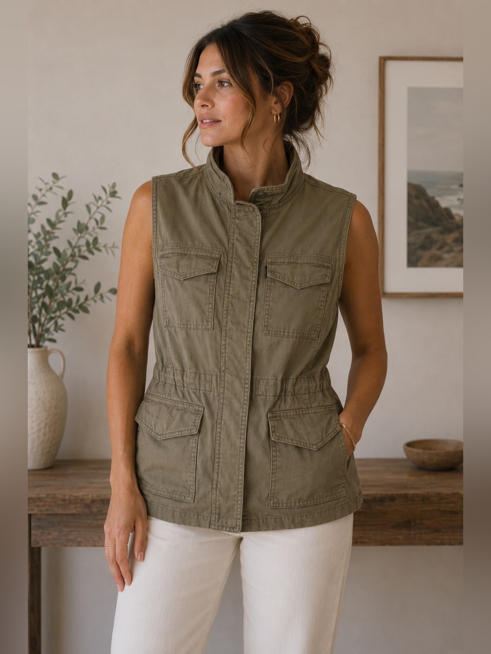 Banana Republic Utility Military Khaki Sleeveless Vest Size XS Streetwear